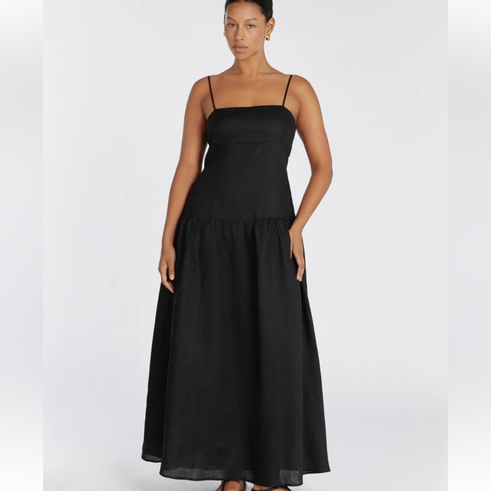 DISSH Black Tiered Midi Dress with Spaghetti Straps